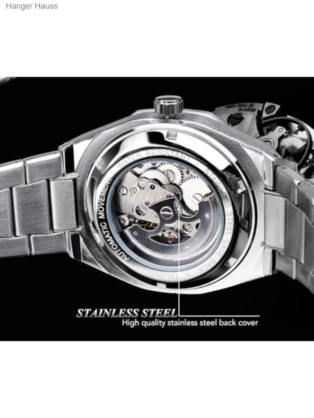 Vintage Men's Automatic Self-Wind Mechanical Watch, Octagonal Skeleton Dial,